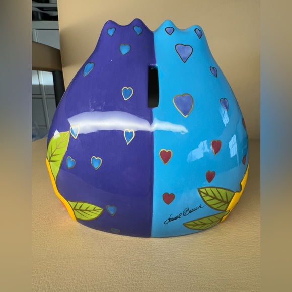 Laurel Burch Two Cat Heart Coin Bank Ganz Colorful Ceramic 6 inches Signed - Picture 3 of 9